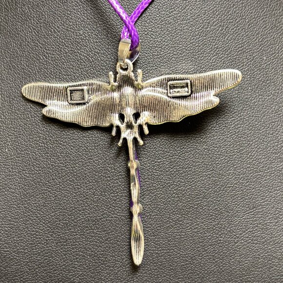 🌈 sale! 🌈 NEW Purple & pink enamel dragonfly necklace w purple woven neck cord - Picture 3 of 6